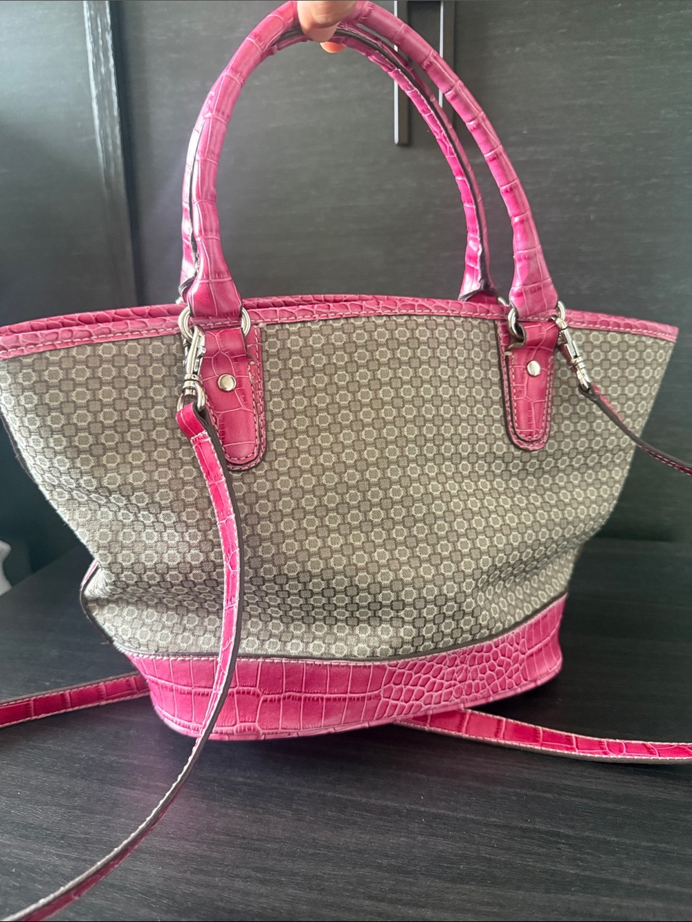 Nine West Pink Trim Neutral Tote Bag with Crossbody Strap - Picture 3 of 6
